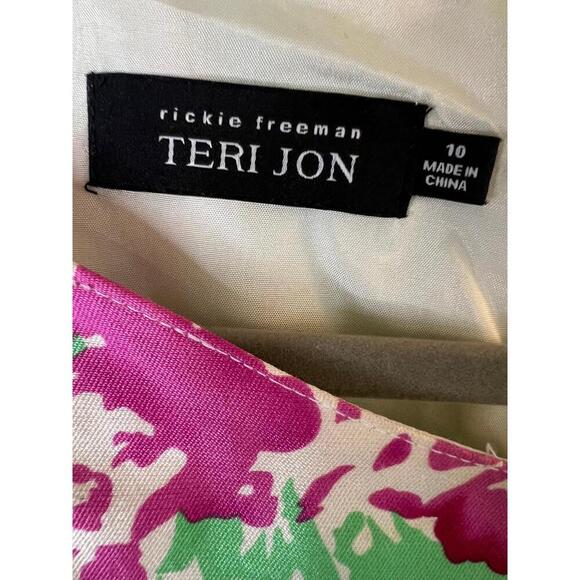 Rickie Freeman Teri Jon Mid Length Floral Belted Sleeveless Dress Size 10 Silk - Picture 7 of 8